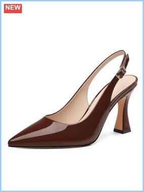 Slingback Heels Pointy Toe Stiletto Adjustable Strap Patent Women Dress Shoes